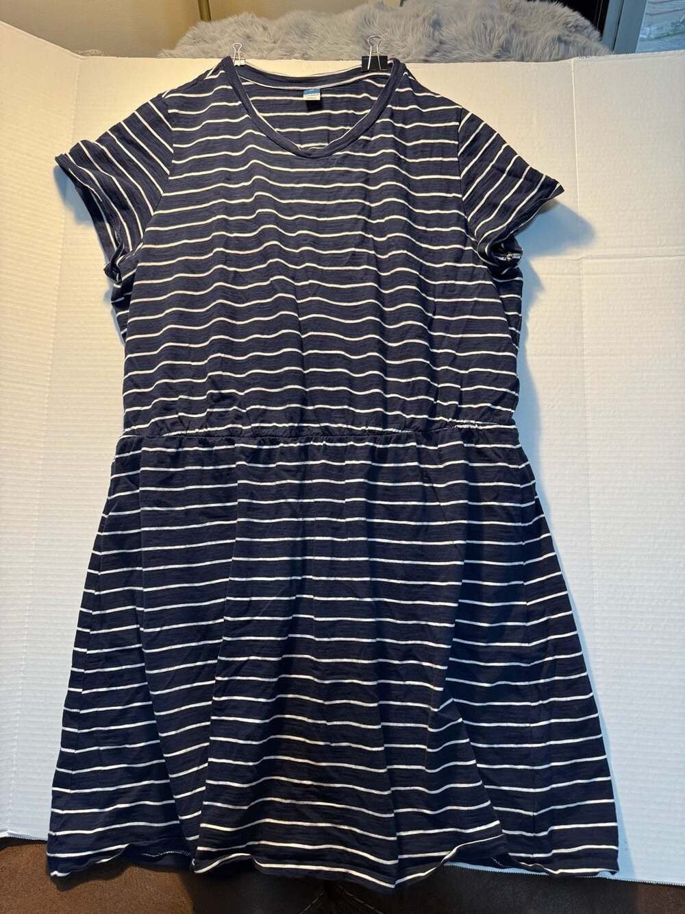 Old Navy Mini Dress Size XL Blue White Striped Short Sleeve Cotton